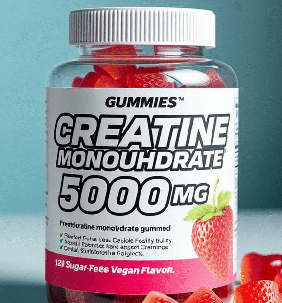 Creatine Monohydrate Gummies 5000 mg, Strawberry Flavor, 120 Sugar-Free Vegan Chews